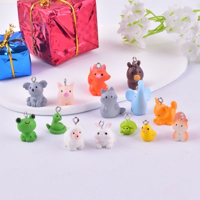 10pcs/pack Fashion 3D Frog Pig Cat Sheep Fox Animal Resin Charms Pendant for Earring Necklace Keychain  Jewelry Making Craft DIY