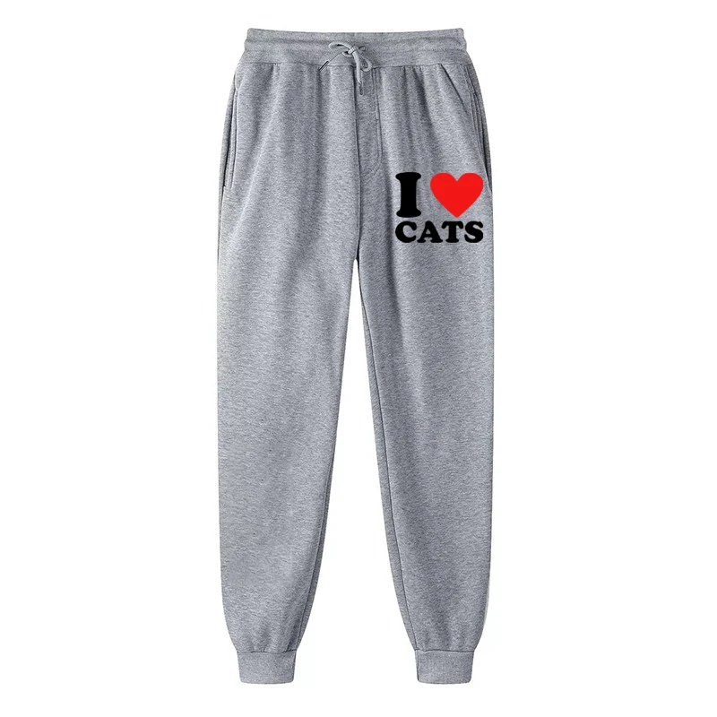 Hot Selling New Autumn Men\'s Sweatpants I Love Cats Print Long Pants Sports Leisure Fitness Training Pants Couple Clothes S-4XL