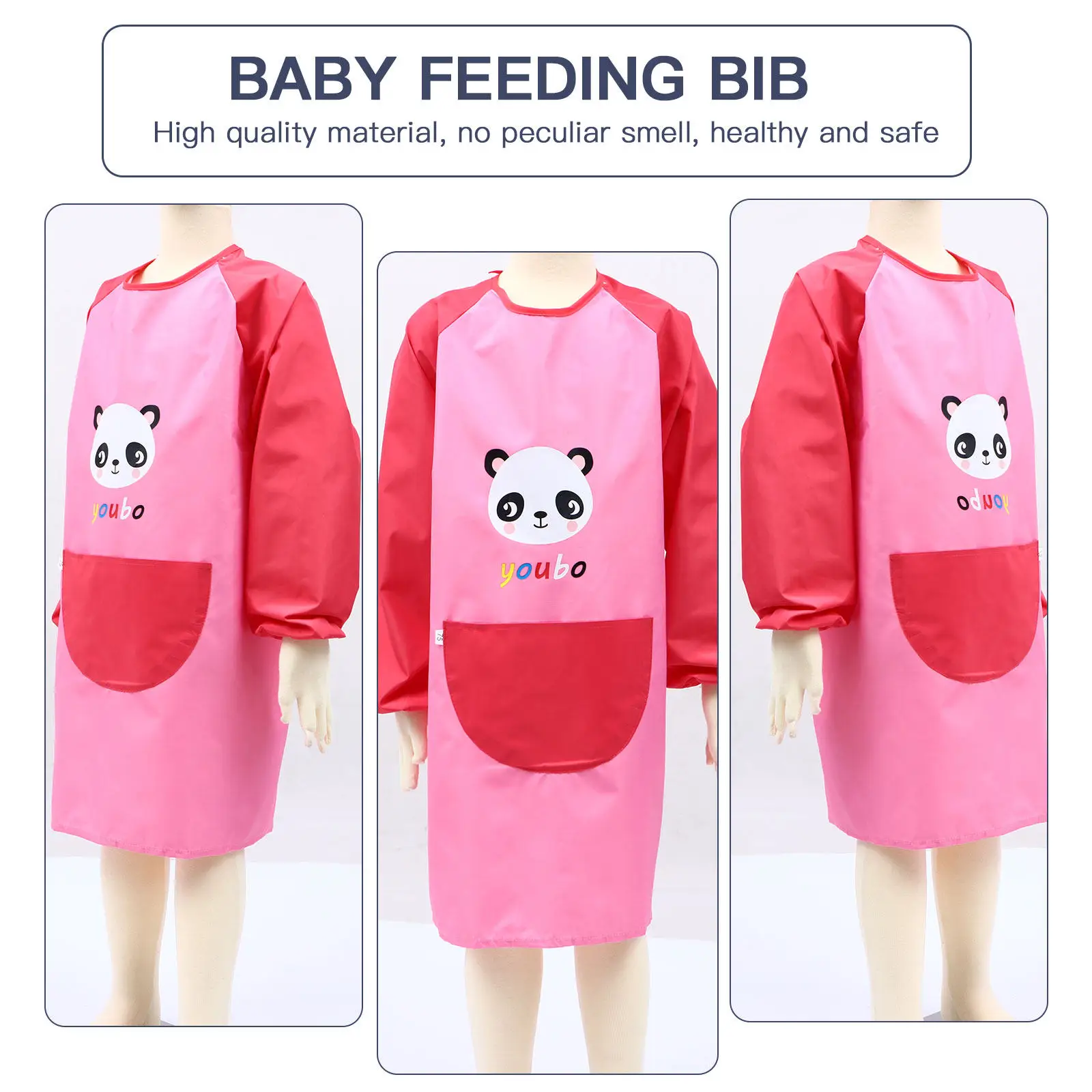 

Водонепроницаемый детский фартук-нагрудник из высокоплотной ткани: мягкий, дышащий, с регулируемой лямкой, карманом и мультяшным рисунком для кормления и еды