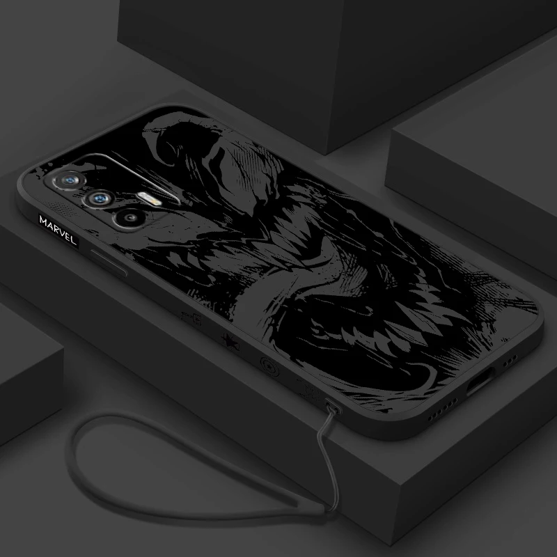 Marvel Venom For Realme Q5 GT Neo 5 3T 3 XT X3 C55 C30 C21Y C11 C2 Explorer Master Liquid Left Rope Phone Case