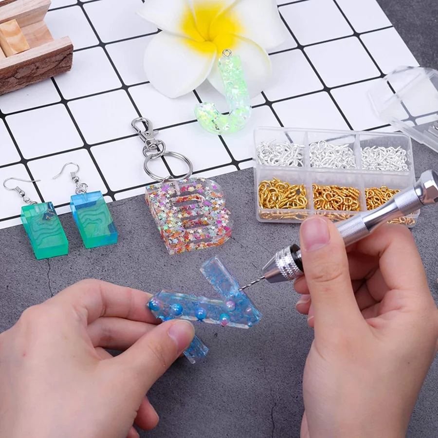 Reliable-Resin Tools Kit With 1Pcs Pin Vise Hand Drill 10Pcs Drill Bits And 400Pcs Screw Eye Pins For DIY Keychain Pendant Makin