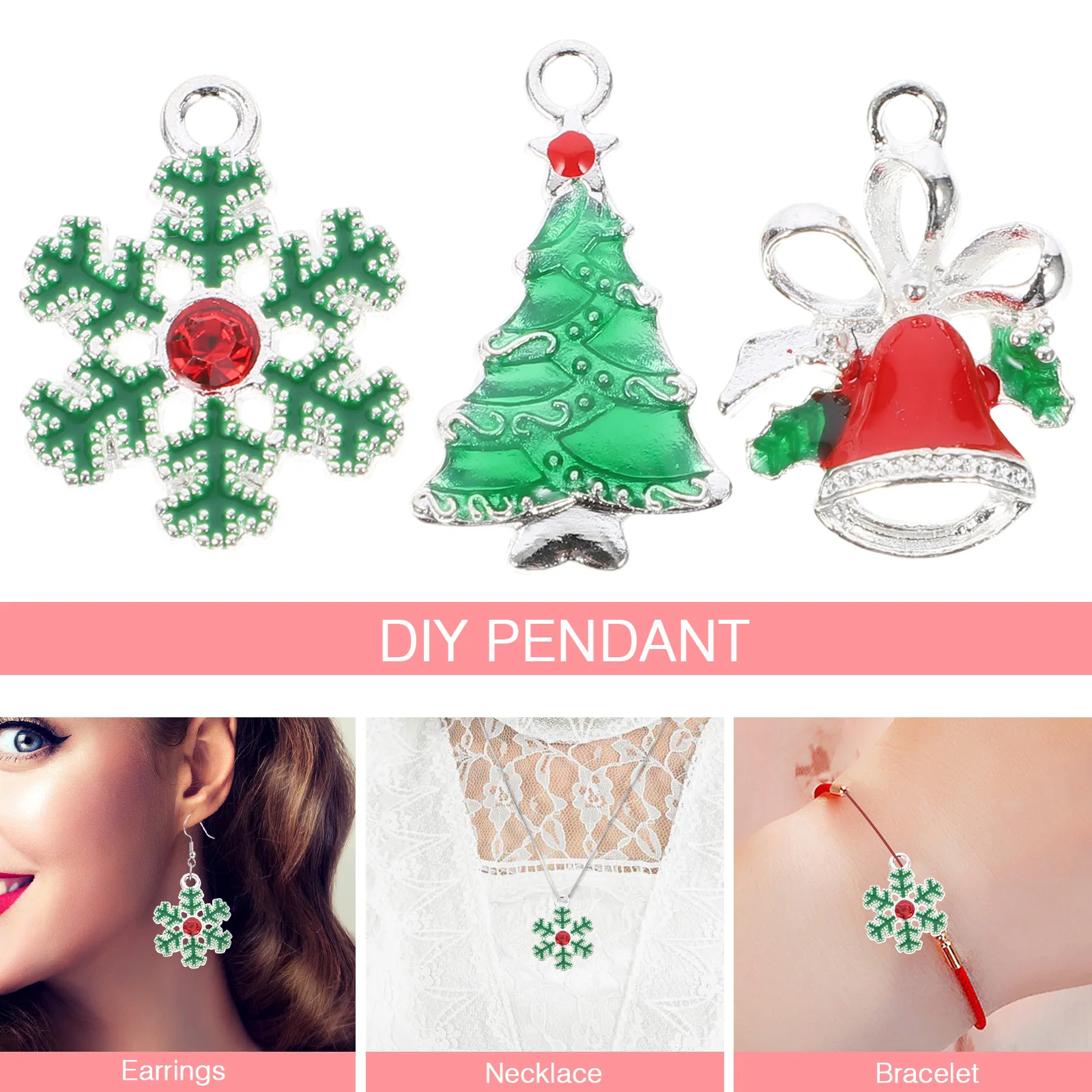

15pcs Diy Alloy Pendants Dangle Charms Necklace Bracelet Keychain Making Christmas Tree Snowflake Bow Bell Design Stylish