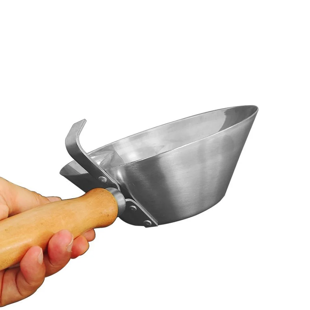Stainless Steel Cement Mixing Bowl 30 cm x 18 cm x 7 cm Heavy-Duty with Solid Wood Handle for Construction Use