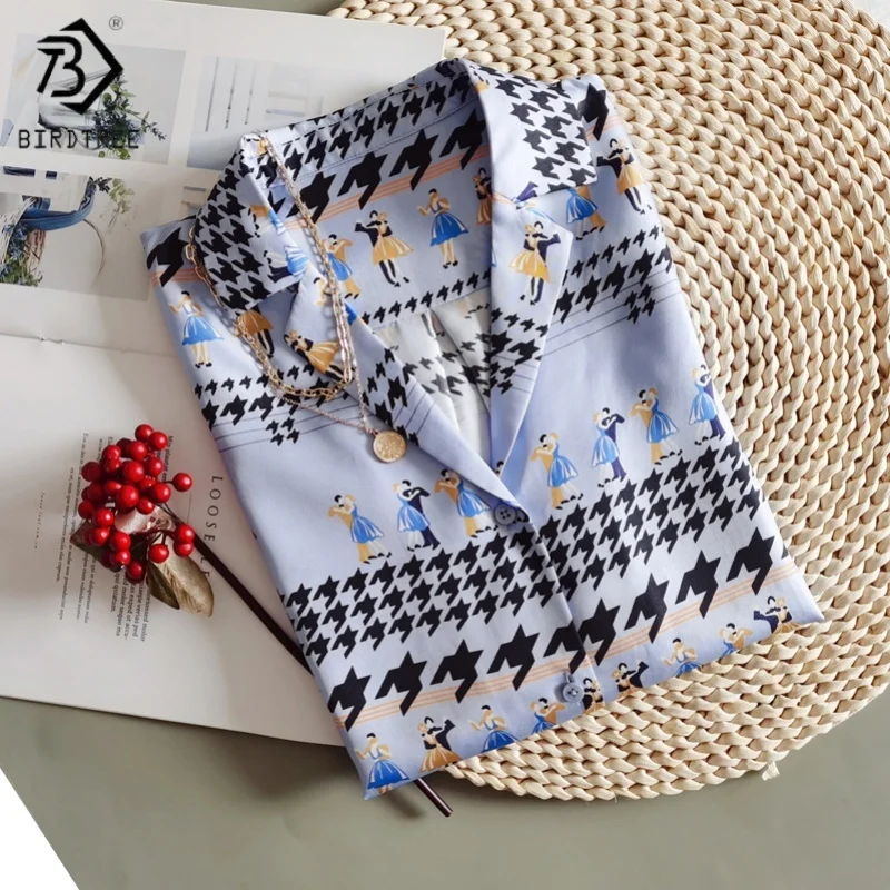 

Birdtree,100% Mulberry Silk Print Blouse,Women's Twill Silk Lapel Shirts,Full Sleeve Loose Tops,2025 New Casual Shirt T5D319JF