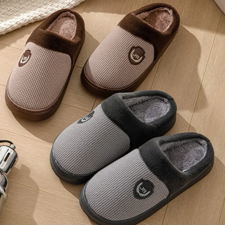 

2023 New Winter Fleece-lined Cotton Slippers For Men Women Home Use Non-slip Thick Bottom Indoor Outdoor Wear Couples Warm