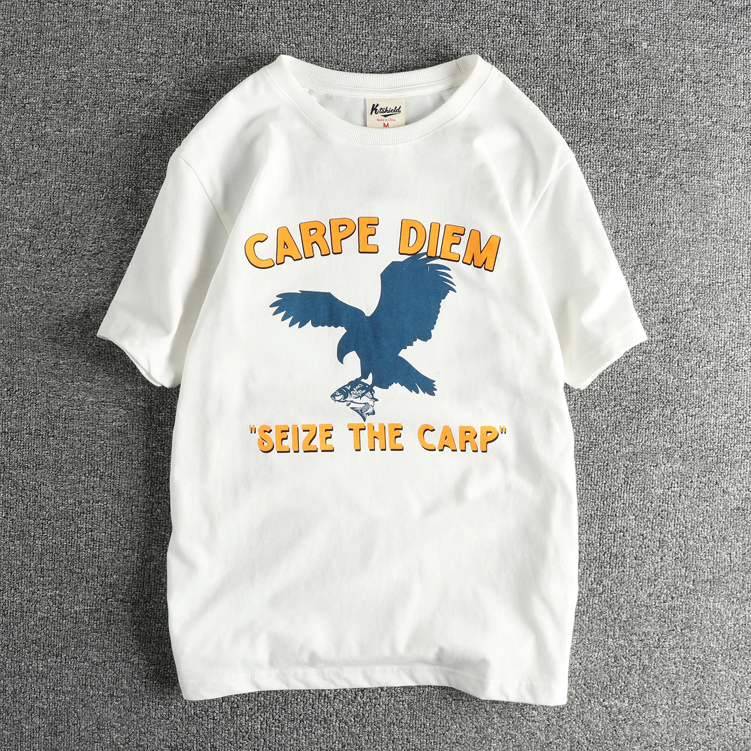 

Personality Eagle letter pattern short sleeve T-shirt men pure cotton wash wool American youth half sleeve T