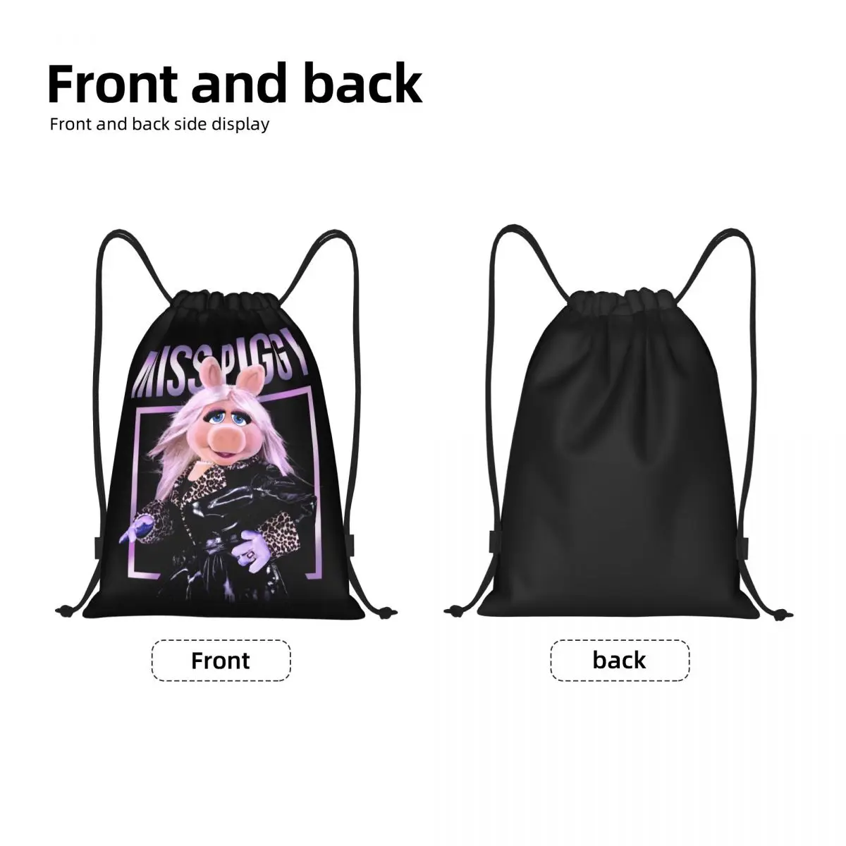 Miss Piggy Glamourous Drawstring Bag para homens e mulheres, saco de ginástica dobrável, mochilas de treinamento Anime Cartoon, Muppets personalizados