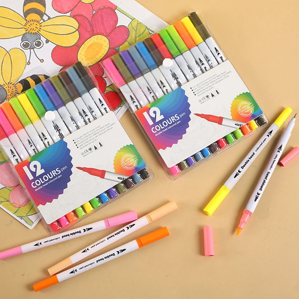 Professional Dual Ended Coloring Pens Multifunctional Portable Drawing Pen For Students Children