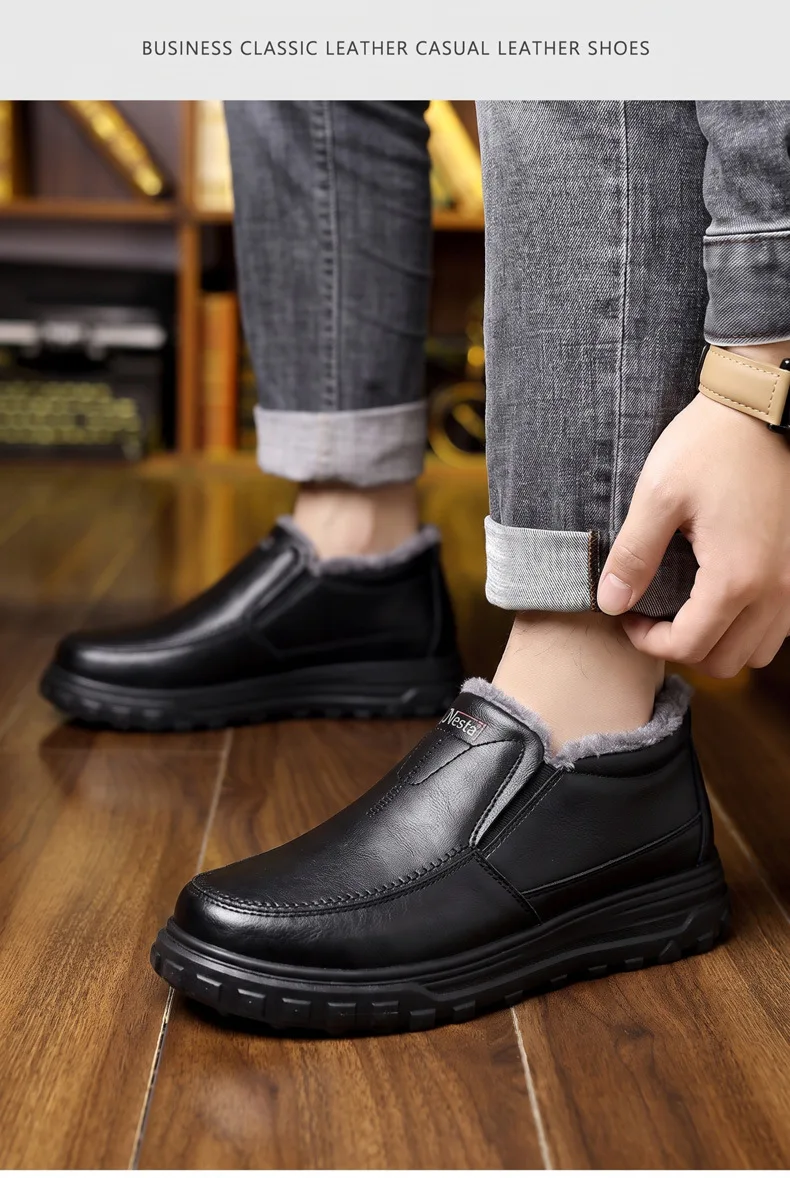 Herren Winter Slip-On Schuhe Wasserdicht Dick Plüsch Gefüttert Warme Casual Loafer Rutschfeste Plattform Schneestiefel – Detail 17