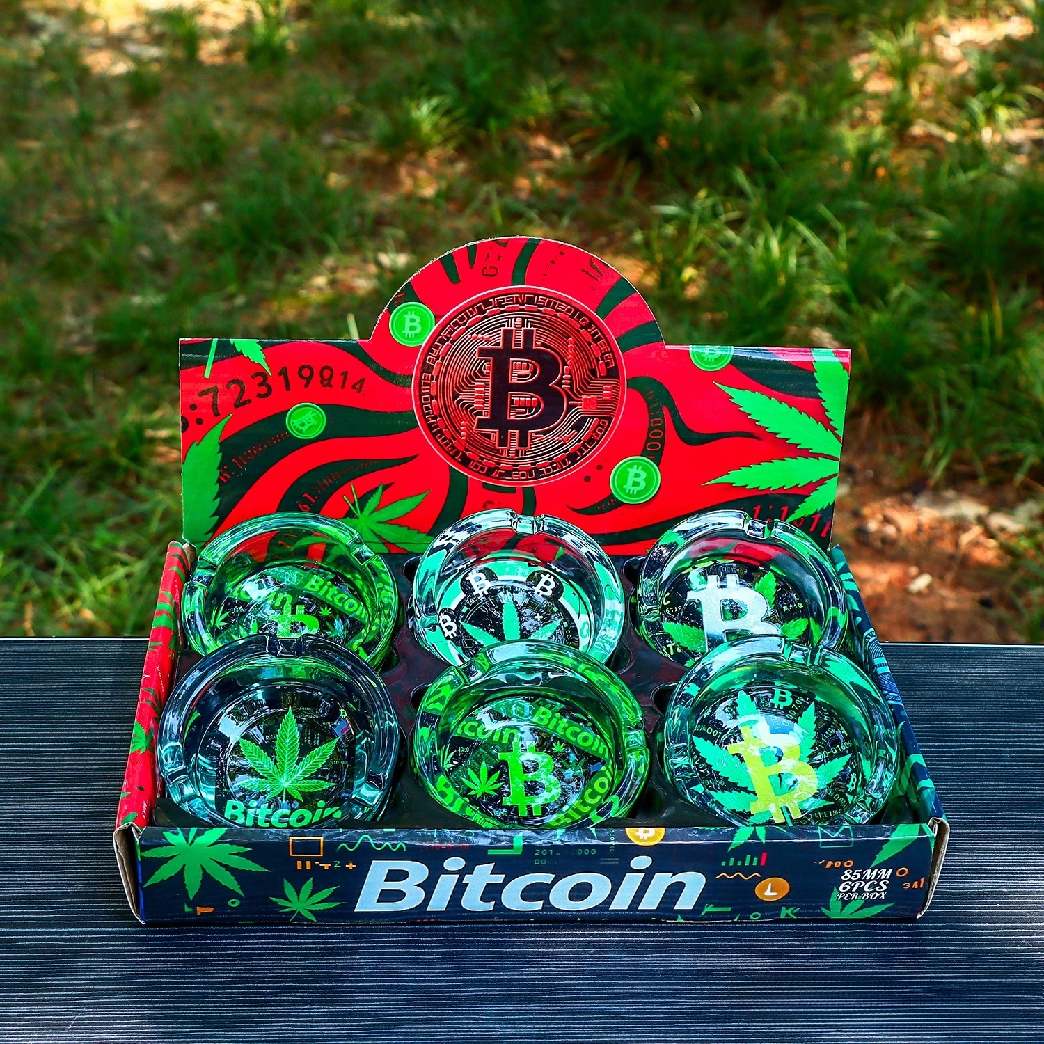 

Complete 6-piece Set 85mm Round Unique Ashtray Crypto Themed Office Home Decoration Cigar Ashtray Smoking Accessories Men Gifts