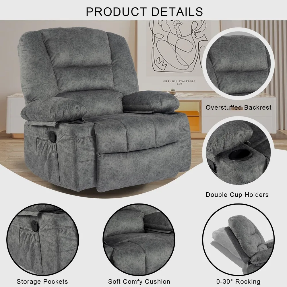 كرسي هزاز دوار مع حامل أكواب حرارية للتدليك، كراسي شراعية من القماش المحشو، كراسي هزازة يدوية #5