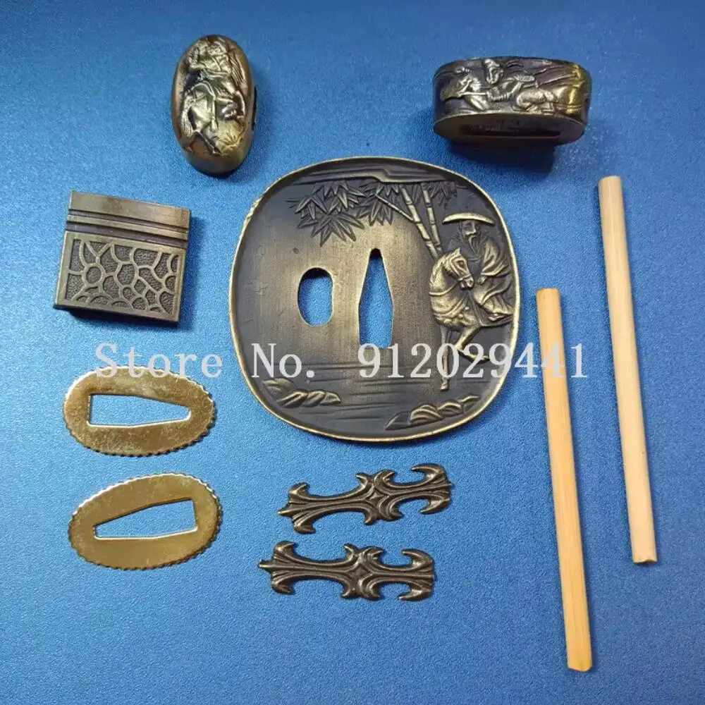 A Set Japanese Sword Guard for Katana/Wakizashi Fittings Alloy Tsuba+Menuki+Fuchi+Kashira Handle Accessories