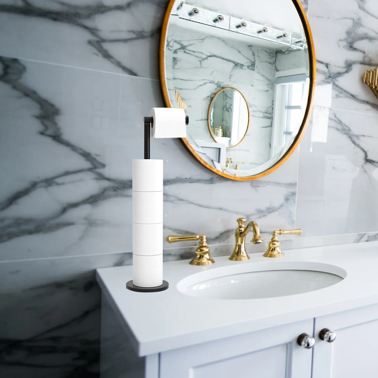 3 Rolls Toilet Paper Holder Stand Bathroom Floor Storage with Dispenser Rustproof Freestanding Tissue Rolls Rack Bathroom Holder