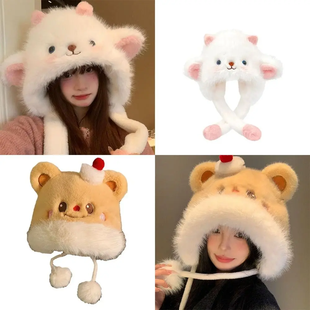 

Cute Fluffy Fur Plush Ear Protection Cap Windproof Cartoon Sheep Mongolian Hat Thick Keep Warm Headgear Hat Gifts