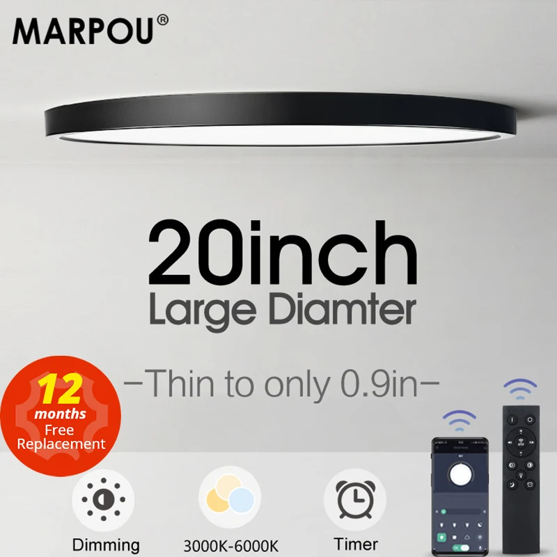 20 אינץ גדול תקרת מנורות led אורות חדר שינה חכם מנורת תאורה קבועה Ultrathin Led תקרת אור לסלון חדר