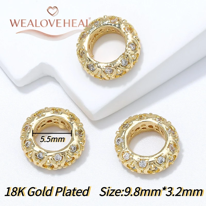 perlen für schmuckherstellung, schmuckherstellung zubehör, 18K vergoldete Messing-Hohlperlen, Olivenperlen-Abstandshalter, mit Zirkonia besetzte Trenner für Perlen, für DIY-Armband-Schmuckherstellungszubehör – Detail 27