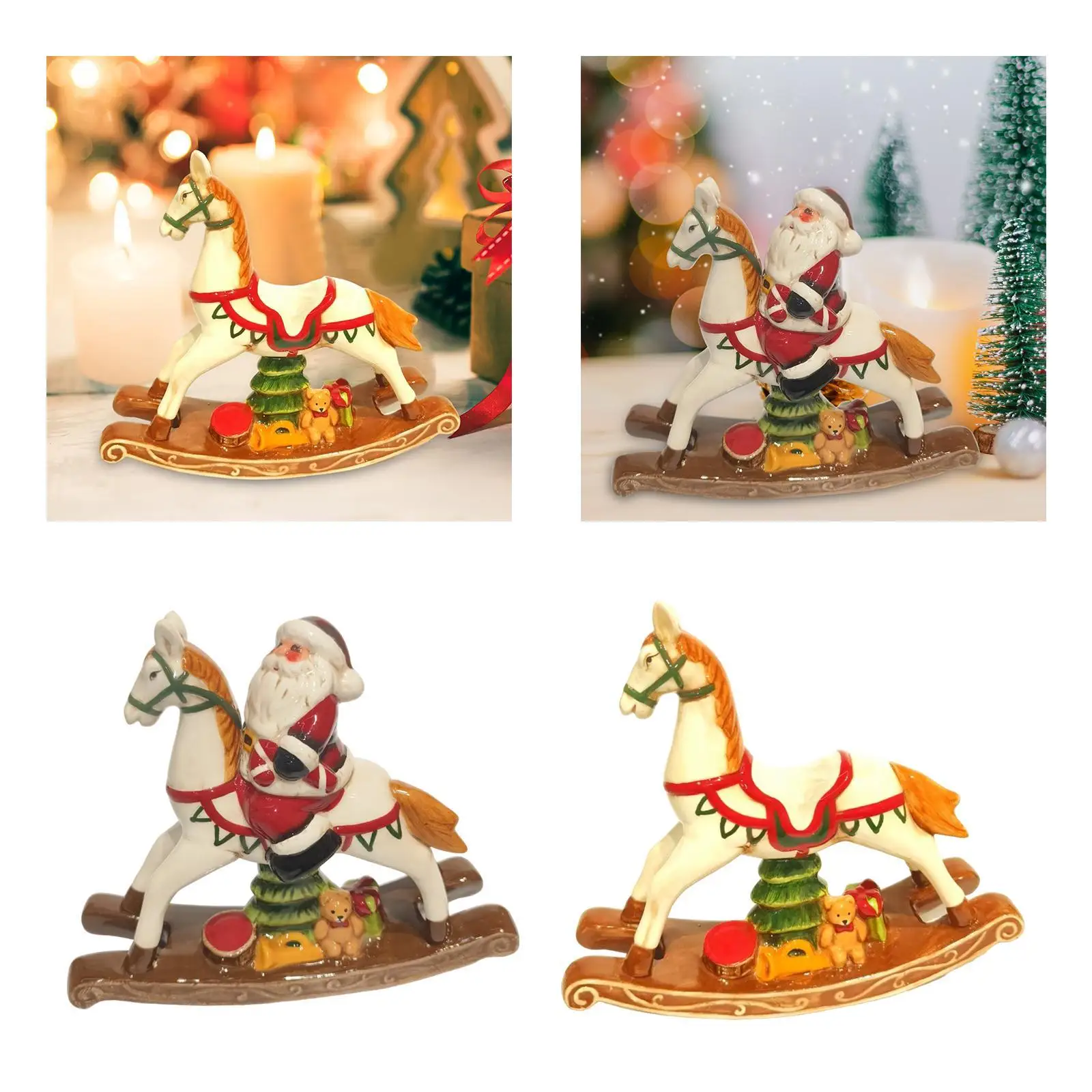 Christmas Decoration Crafts Standing Rocking Horse Ornament Horse Statue Table Decor for Fireplace Indoor Desktop Desk Xmas Tree