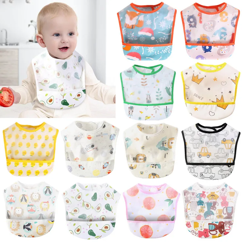 New Waterproof EVA Baby Bibs with Meal Pocket Cartoon for 0-5Y Kids Newborn Feeding Apron Smock Food Catcher Bib Burp Cloths