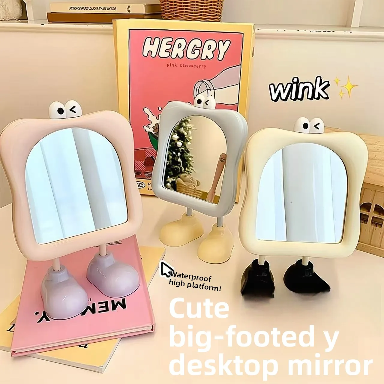 Niedlicher Cartoon-Spiegel für große Augen, Make-up-Spiegel für den Schreibtisch, Make-up-Ergänzungsspiegel für Damen, Spiegel mit hohem ästhetischem Wert