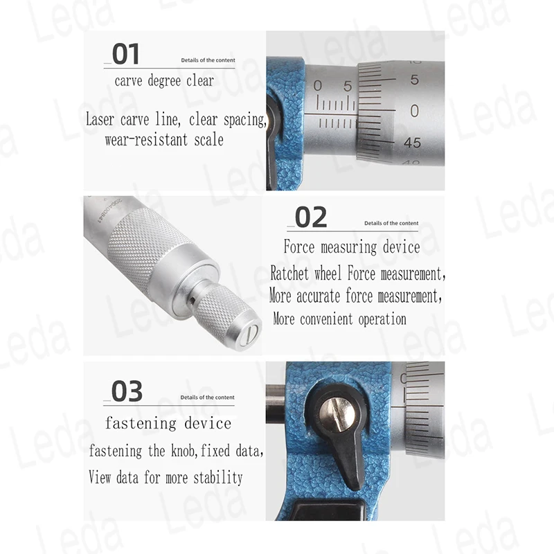 1pcs Mechanical Outer Diameter Micrometer Wall Thickness Micrometer 0-25mm Resolution 0.01mm Single Round Head Wall