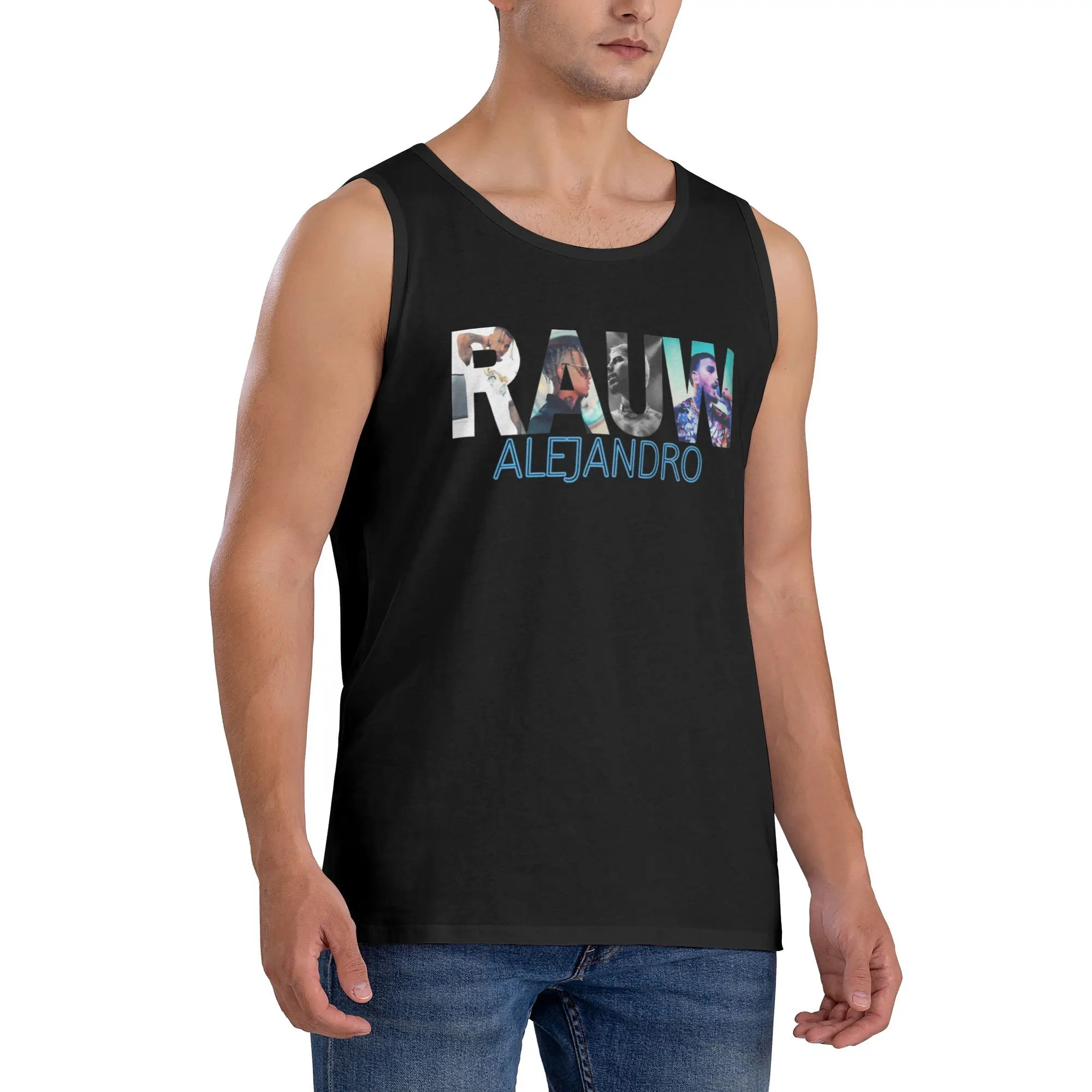 سترات Rapper Rauw Alejandro Tank Top للرجال بنمط يومي لكمال الأجسام سترات عصرية كبيرة الحجم بدون أكمام #2