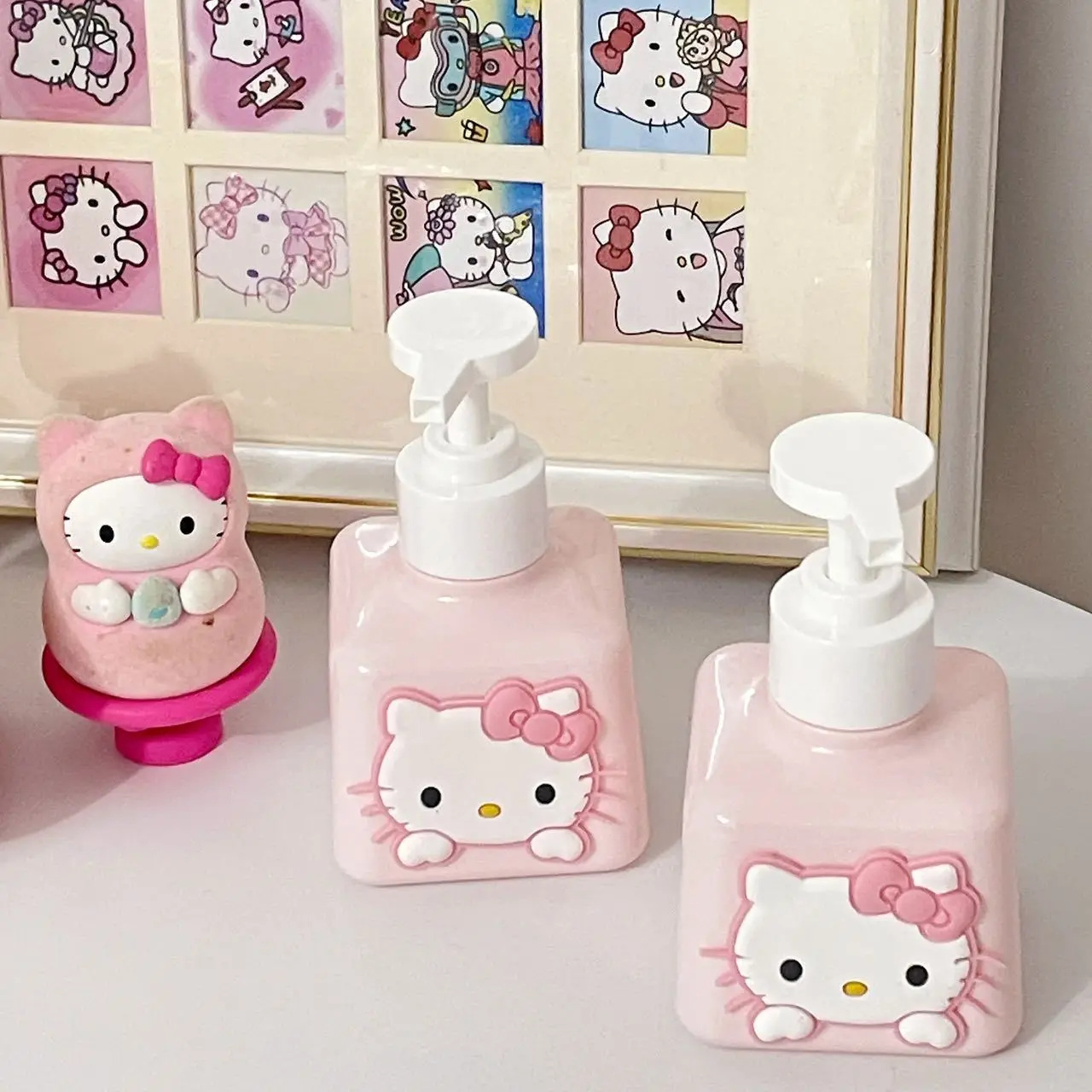 Kawaii الوردي كيتي زجاجة لطيف زجاجة معقّمة لليدين الديكور الديكور تقسيم المعبأة في زجاجات المحمولة زجاجة هلام الاستحمام بالجملة
