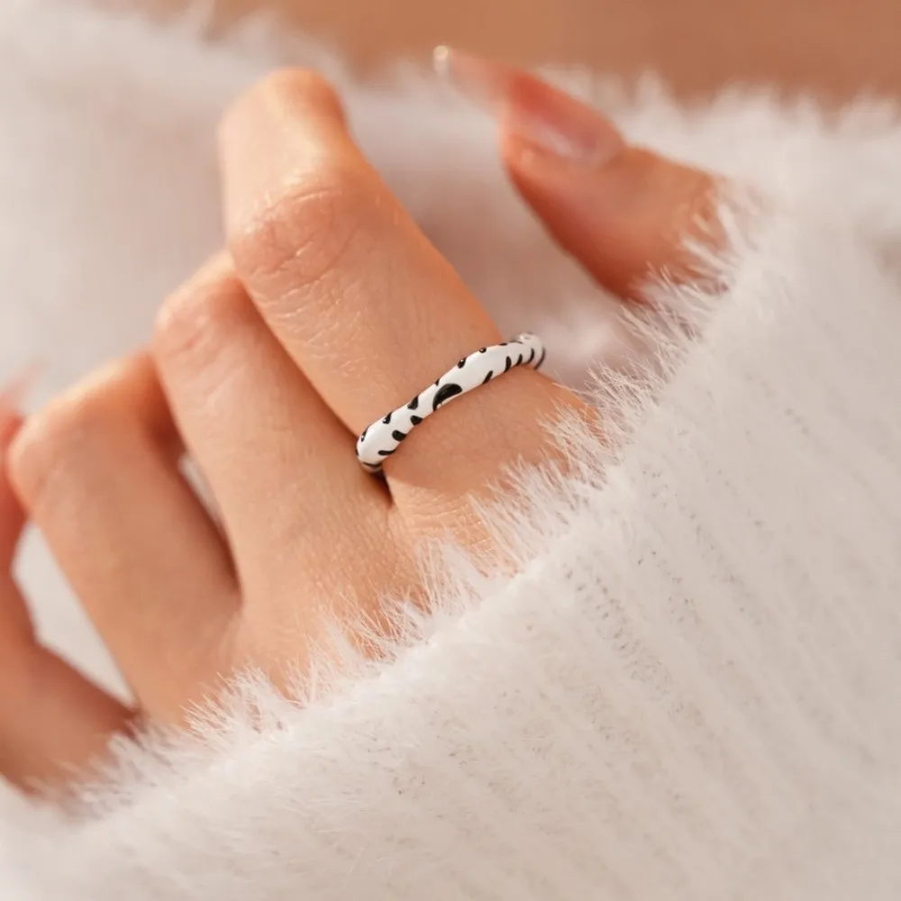 Jóias vintage animal cavalo anel conjunto pônei cavalo preto branco dos desenhos animados esmalte anel delicado na moda abertura anel de dedo meninas