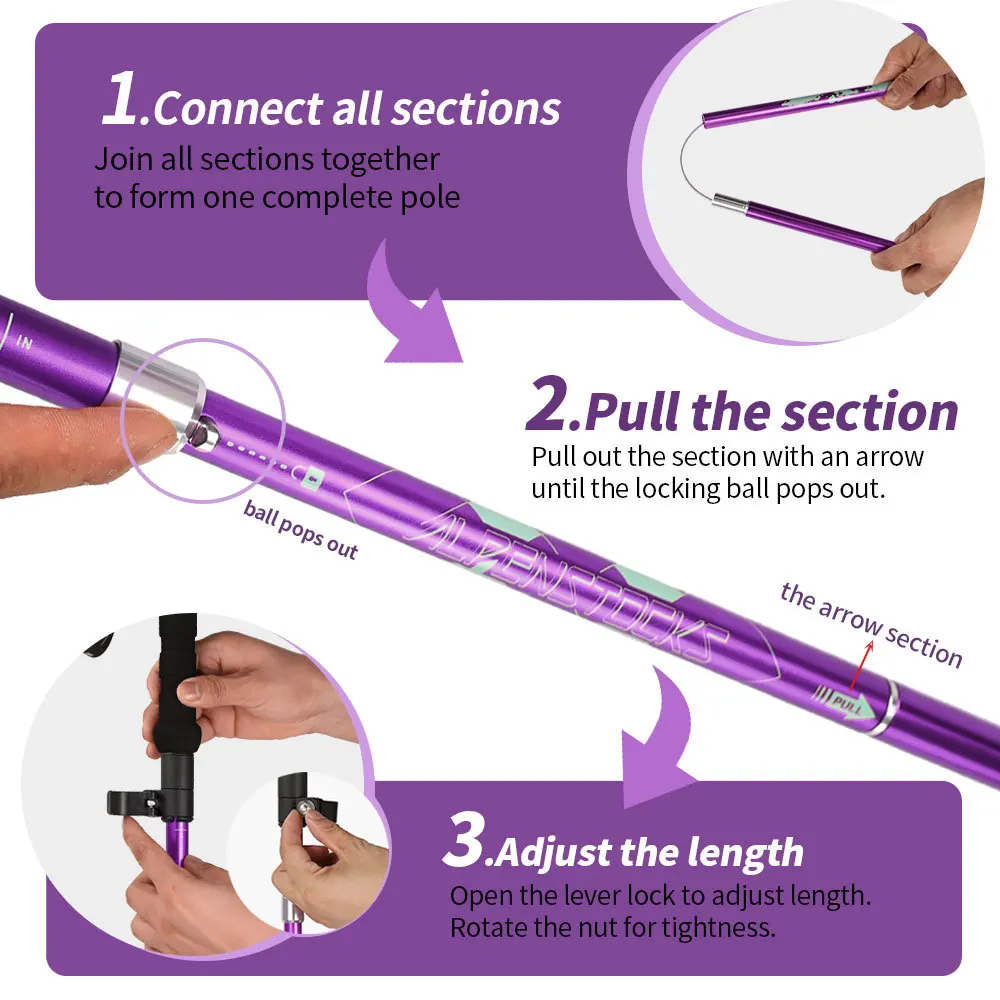 3 Section Folding Aluminum Trekking Poles 2Pcs Set Telescopic Hiking Sticks for Climbing Walking Backpacking
