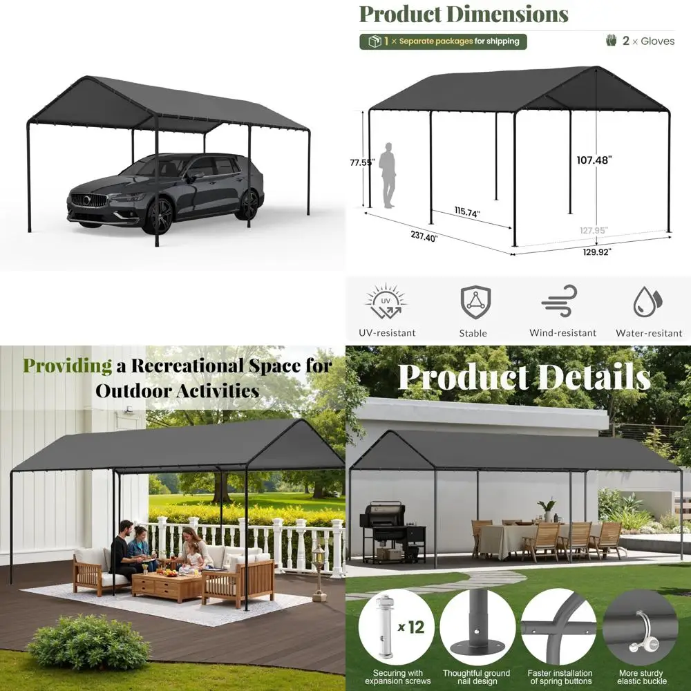 

«Прочный портативный гаражный навес длиной 10x20 футов со съемными боковыми стенками и дверцами для всесезонного использования и палаток для вечеринок»