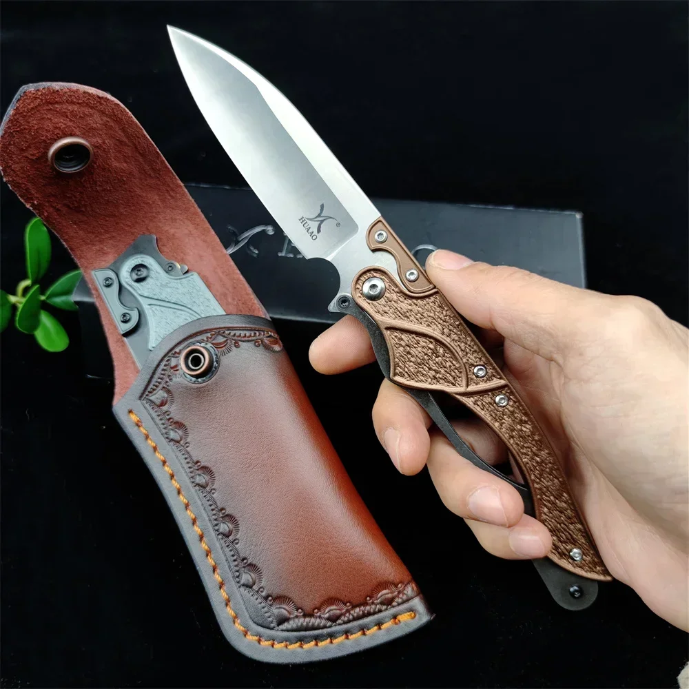 HUAAO Folding Knife High Quality D2 Blade Fine 420 Steel & T6 Aluminum Handle EDC Knife Outdoor Hunting Tactical Survival Tool