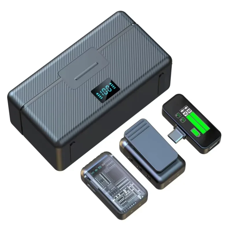 USB Wireless Lavalier Microphone Smart Display Charging Case Plug and Play Noise Reduction Mic for Vlog Interview Recording