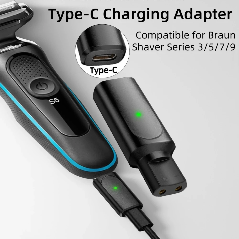 Portable Shaver Charger Adapter 12V Type-C PD Charging Converter Travel Plug Compatible for Braun Series 3/5/7/9 Electric Razors
