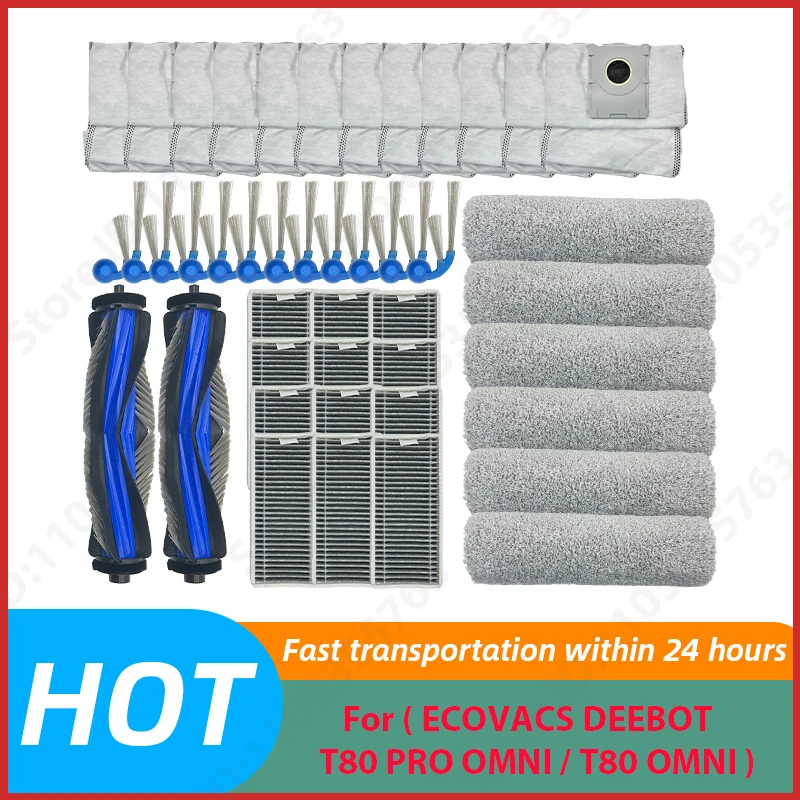 

Fit For ( ECOVACS DEEBOT T80 PRO OMNI /T80 OMNI ) Vacuum Parts Main Roller Mop Cloth Side Brush Dust Bag HEPA Filter Accessories