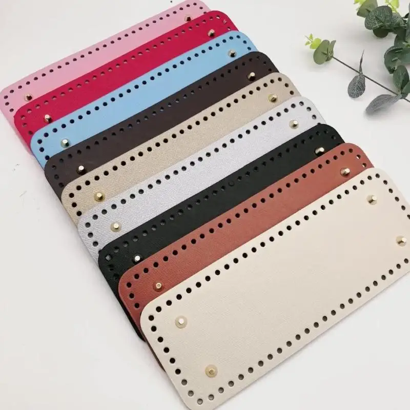 Handmade Rectangular 28 * 10cm Bottom For Knitted Bag PU Leather Pad Handcraft Bag Base With Holes DIY Crochet Bag Bottom