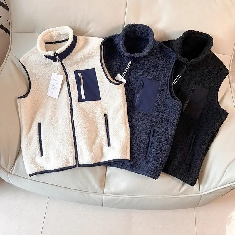 Multi-Color Christmas Fleece Vest - Couple's Unisex, Stand-Collar, Warm, For Xmas Outfits & Daily Commute, Top Holiday Gift