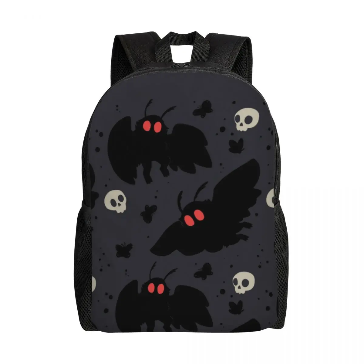 

Mothman Backpacks for Women Men Water Resistant College School Night Grey Skull Moth Bag Print Bookbag