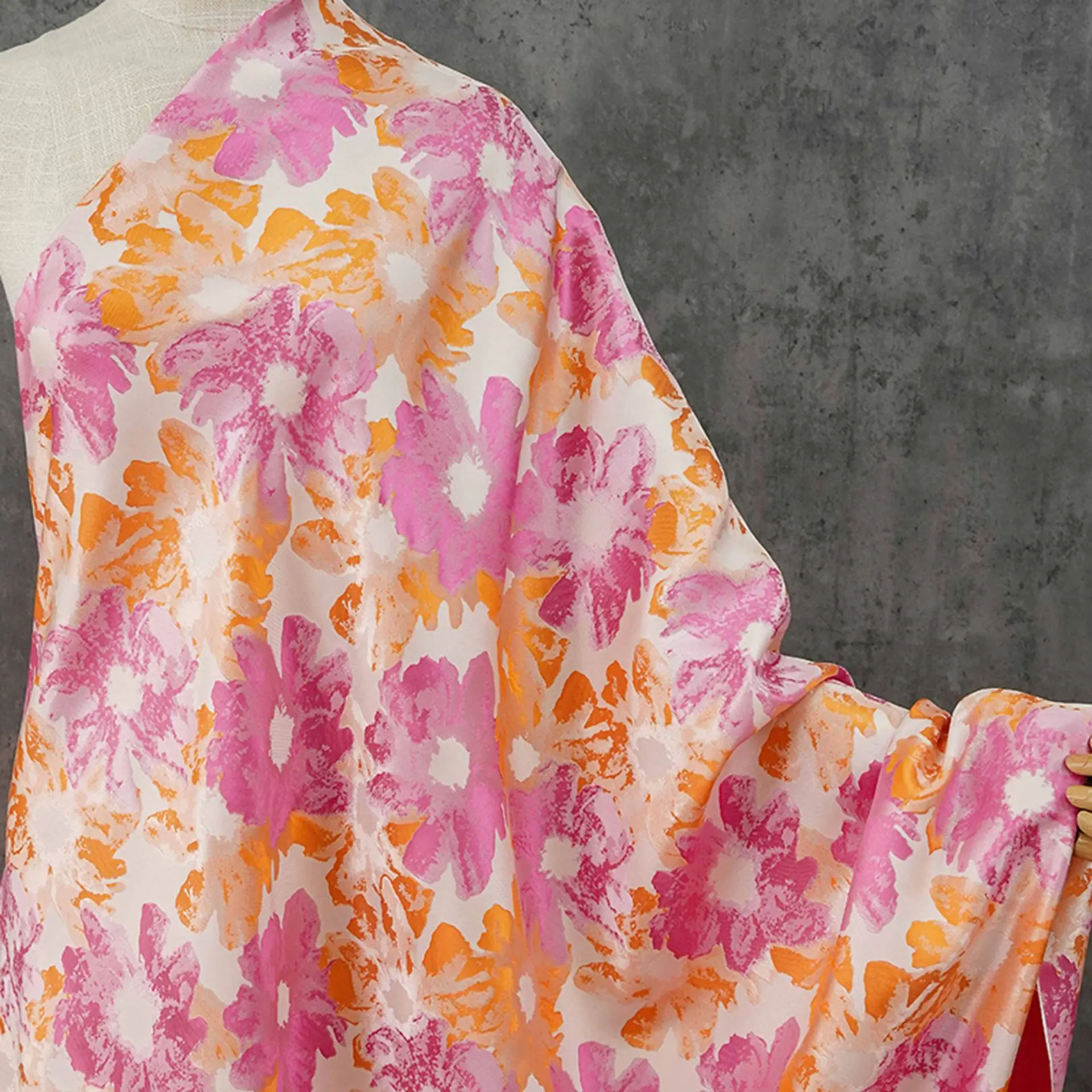 

Курортный стиль, оранжевый, розовый цвет, большая жаккардовая ткань с цветочным принтом, женское платье, верхняя сумка для багажа, декоративная швейная ткань