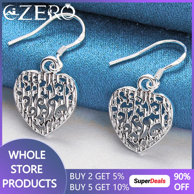 

ALIZERO 925 Sterling Silver Hollow Heart Earrings For Women Fashion Engagement Party Wedding Jewelry Lady Drop Earring