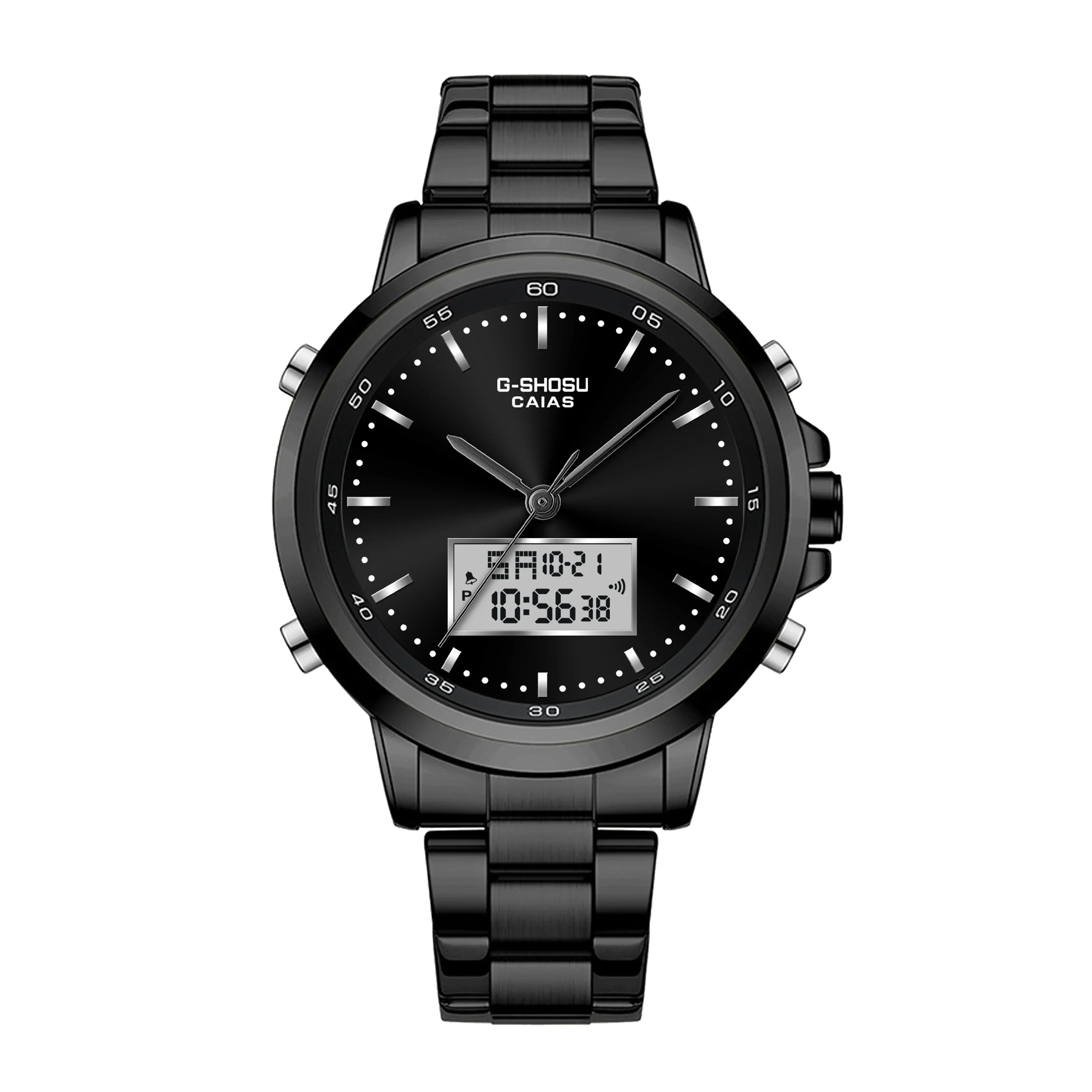 ساعة رياضية رقمية إلكترونية للجنسين مقاومة للصدمات، توقيت عالمي، وظيفة كاملة، شاشة LED مزدوجة، سلسلة من سبائك البلوط