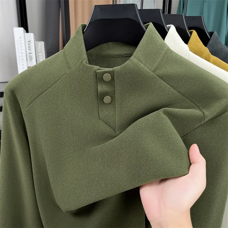 

2025 New Men's Minimalist Hoodie for Spring and Autumn Standing Collar Long Sleeved T-shirt Men's Top German Velvet