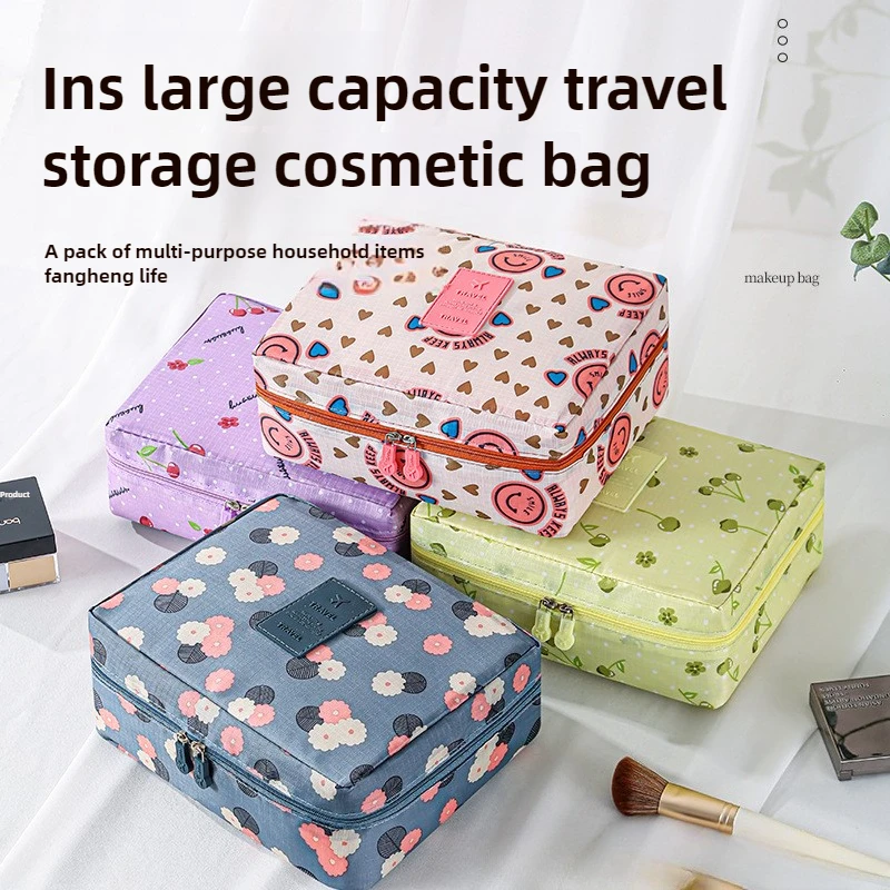 Large Capacity Cosmetic Bag for Women Travel Toiletry Bag Waterproof Makeup Organizer with Opening Design Beauty Storage Case