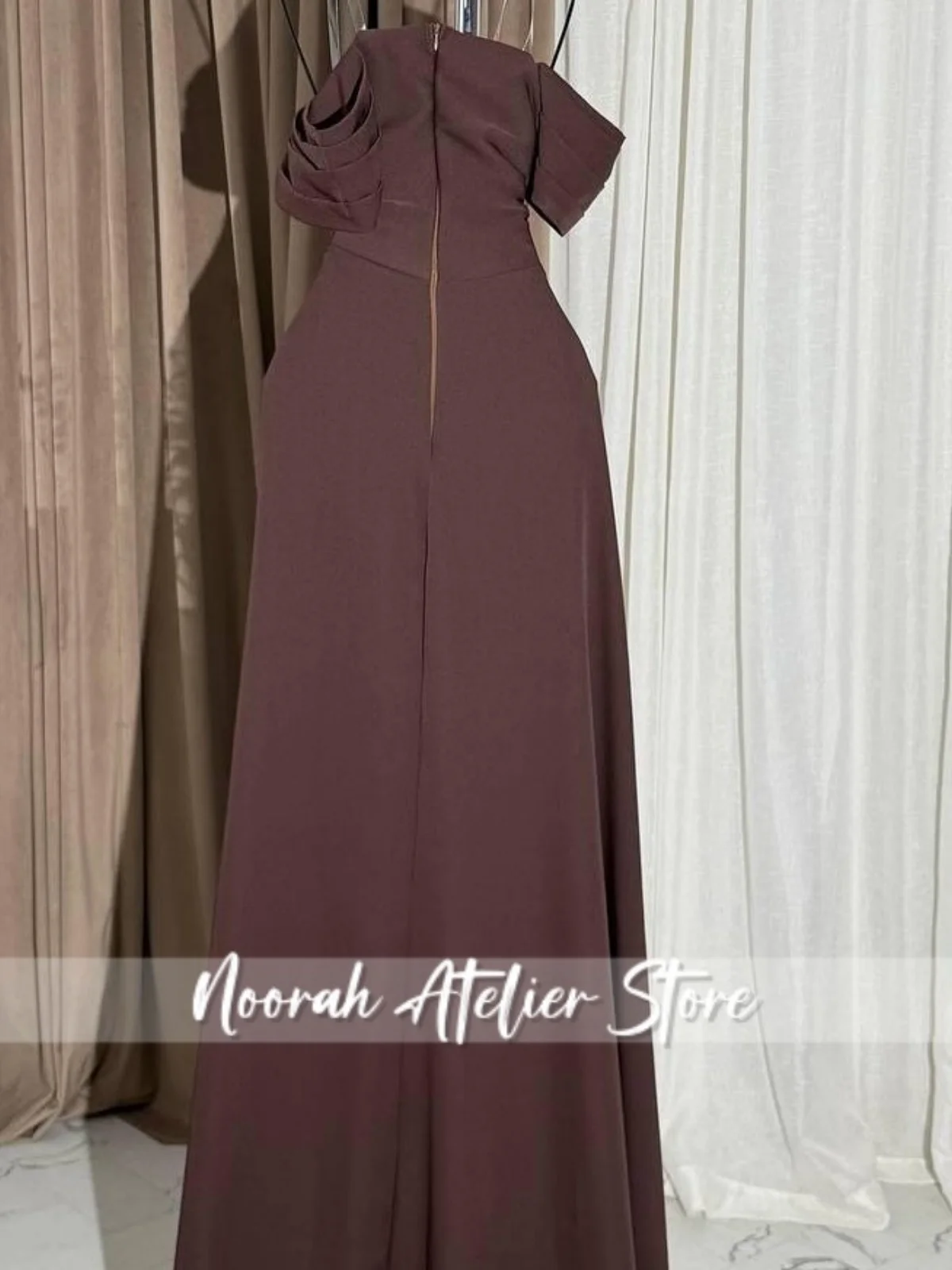 Elegant Brown Off Shoulder Saudi Arabia Beads luxurious Evening Dress 2025 wedding dress فساتين سهرة Prom Long Dress Customized