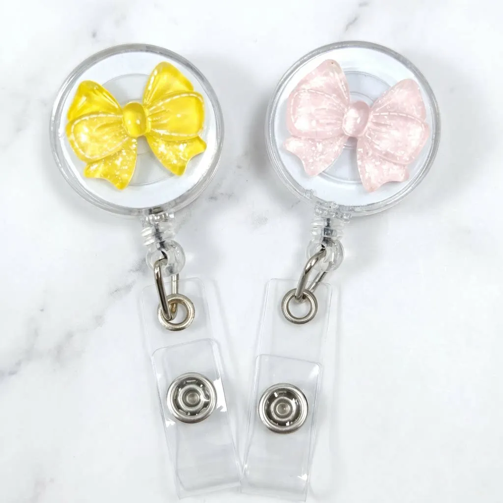 Retractable Anti-Lost Badge Holder Cute Bow Flower Shape Certificate Clip Button For Doctor Nurse Worker Badge Scroll Clip