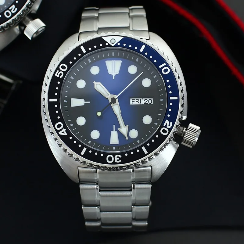 نموذج السلحفاة 316L من الفولاذ المقاوم للصدأ مقاوم للماء من زجاج الياقوت المضيء لساعة الحركة الميكانيكية NH35