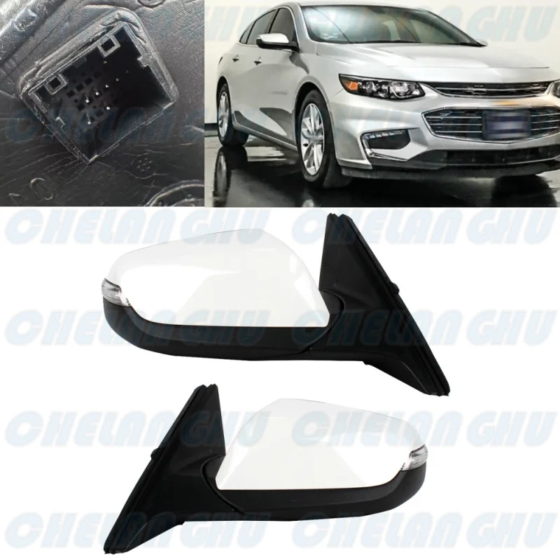 For Chevrolet Malibu 2016 2017 2018 2019 2020 2021 1 Pair 8 Pins White Painted Heated Power Adjust Blind Spot Mirror Assembly