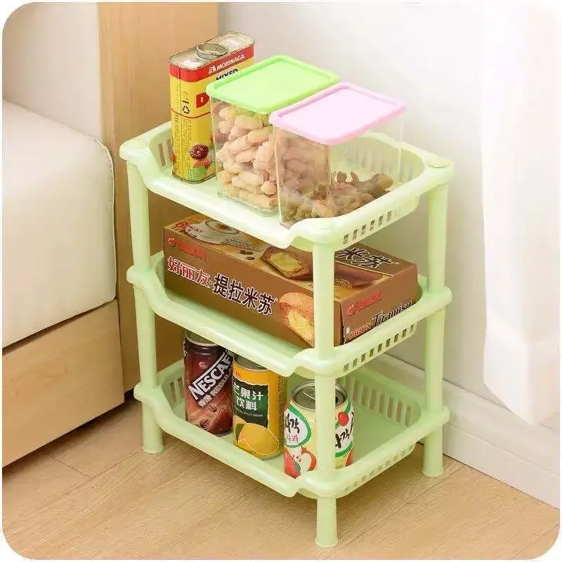 3/4 Layers Kitchen Storage Rack Shelve Plastic Assembled Sundries Food Shelf Dish Holder Bathroom Organizer Accessories