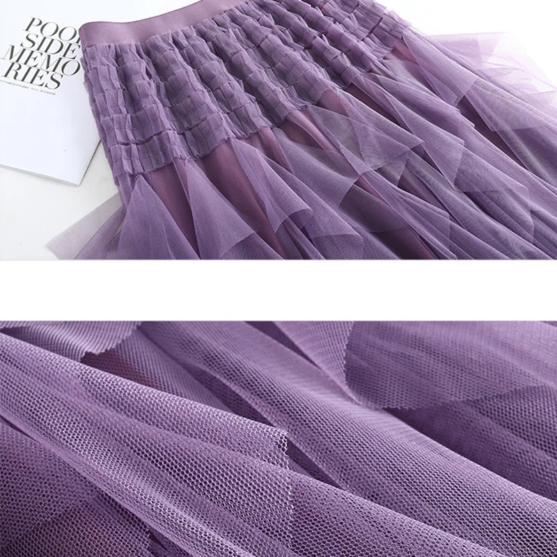 OHRYIYIE Irregular Floor-Length Tulle Skirt Women Elastic High Waist Ruffles Cake Skirt Lady Long Tutu Skirt Party Clothes Femme