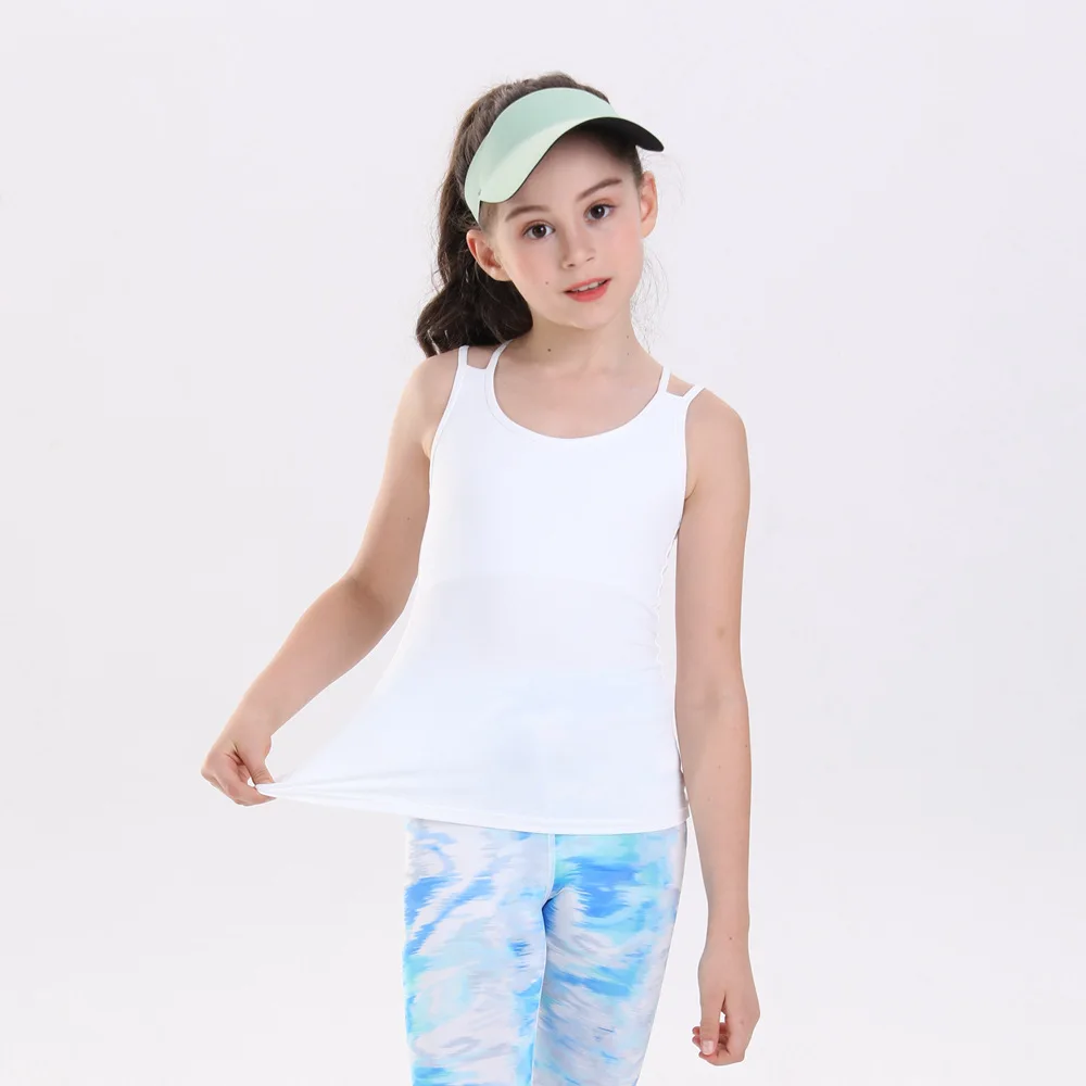 Girls Running Tank Top Cross Back Dance Tops Kids Quick-dry Yoga Vest Sleeveless Sports Outfit for Ballet Gymnastics Dancewear
