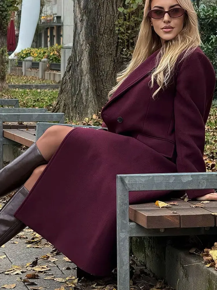 HH 2024 Autumn Elegant Windbreaker For Women Long Sleeves Solid Color Lapel With Pockets Double Breasted Vintage Coats