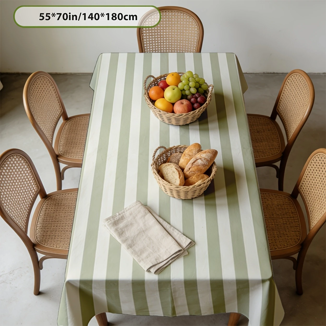 1pcs Boho Sage Green Stripe Tablecloth for Dining Room Farmhouse Rectangular Waterproof Table Cover for Kitchen Party Decor